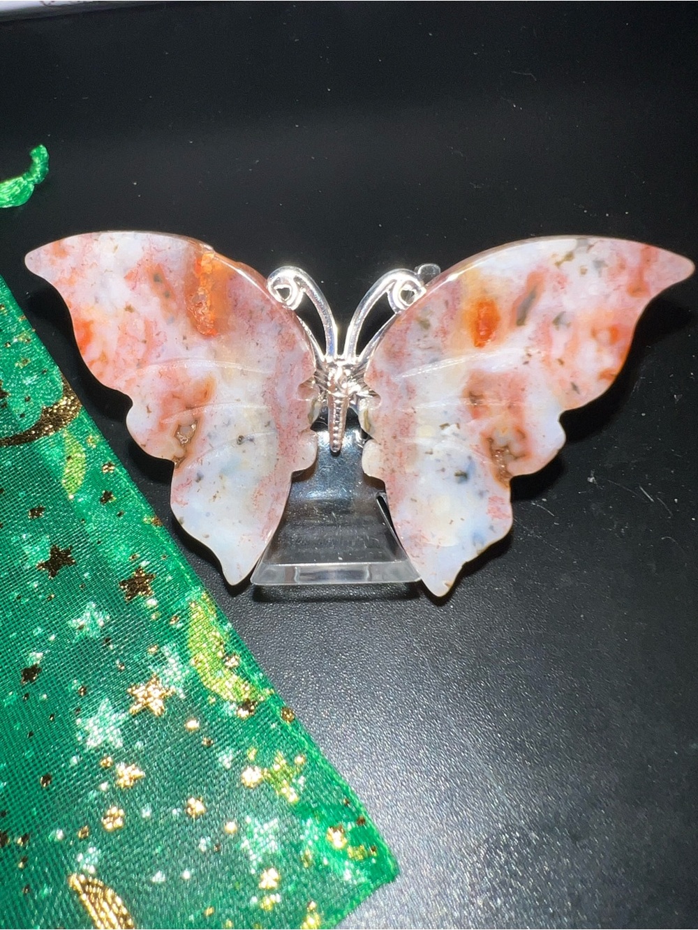 Butterfly Genuine Flower Agate Crystal Hair Clip - Women Jewelry